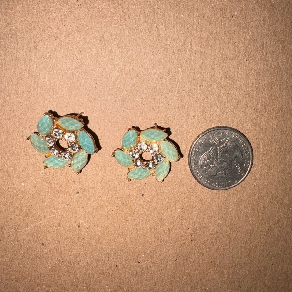 Gold-Tone Mint Floral Crystal Stud Earrings - Women Jewelry